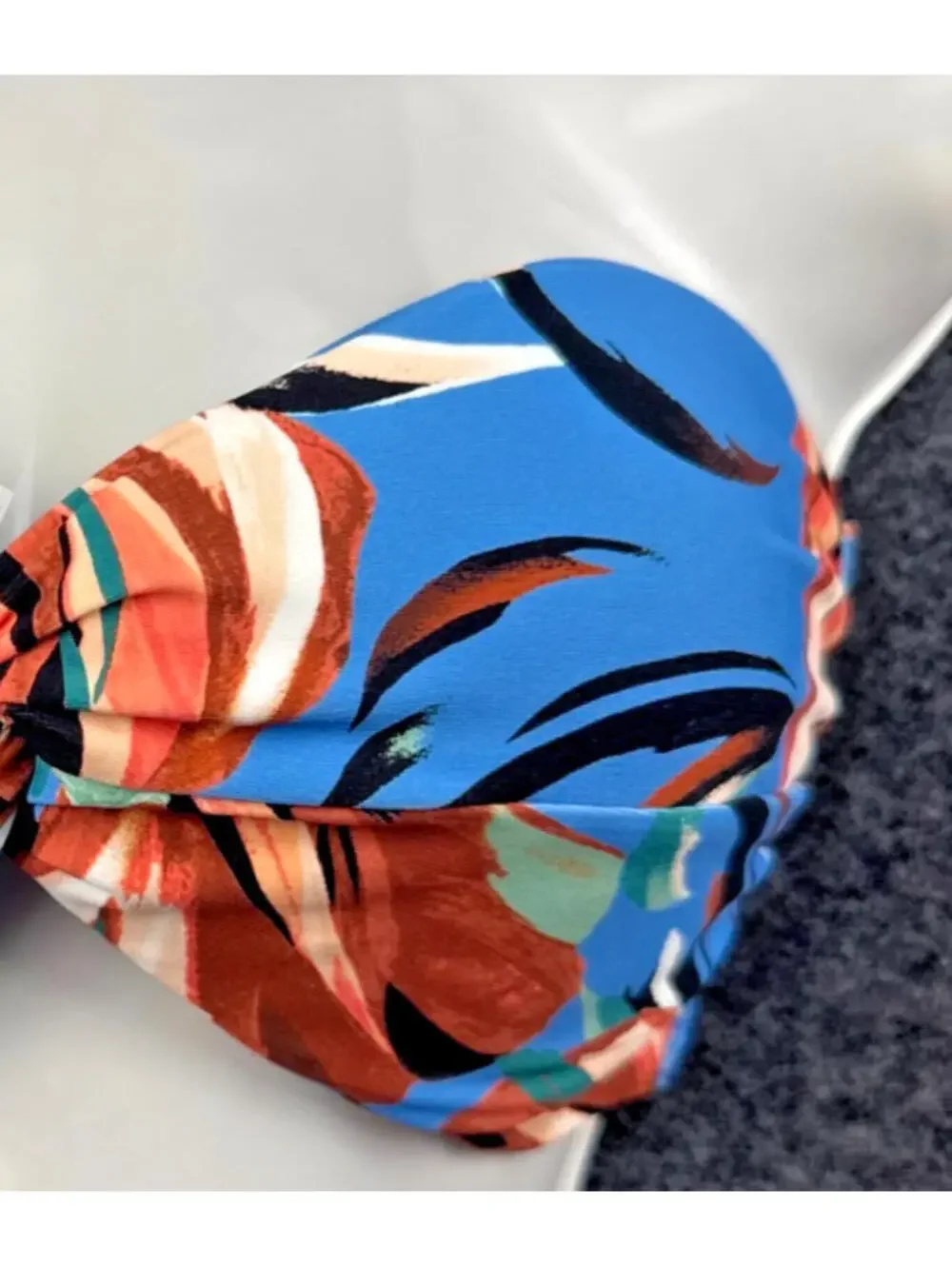 Calia Women's Small Bandeau Bikini Top Tropical Print Twist Front Strapless NWOT